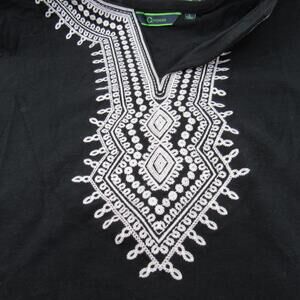 C Wonder Embroidered Split V-neck Short Slv Slub Knit Tunic-Black Large -A276524